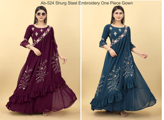 Ab-524 Shurg Stast Embroidery One Piece Gown