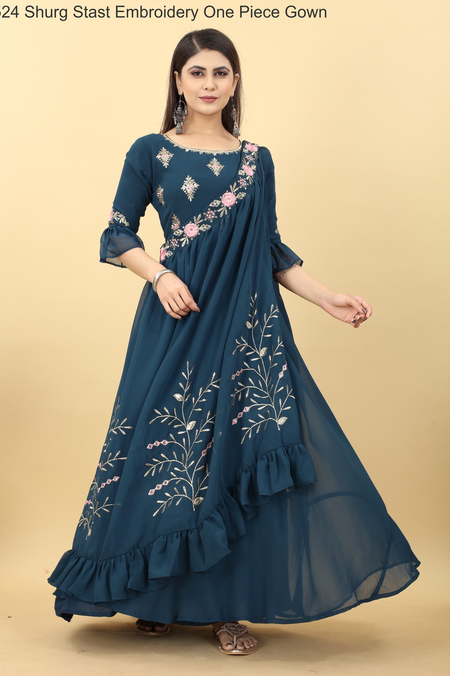 Ab-524 Shurg Stast Embroidery One Piece Gown
