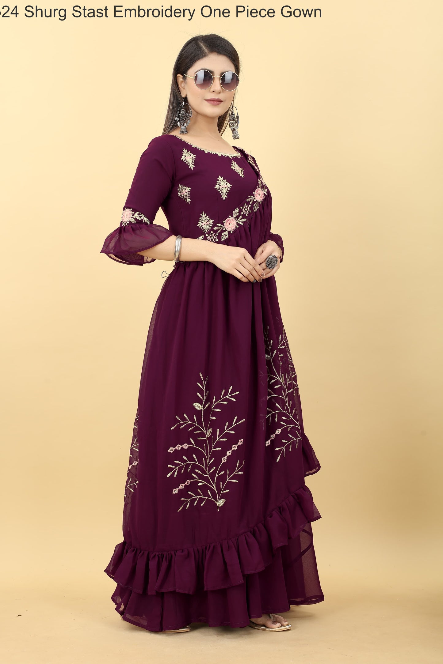 Ab-524 Shurg Stast Embroidery One Piece Gown