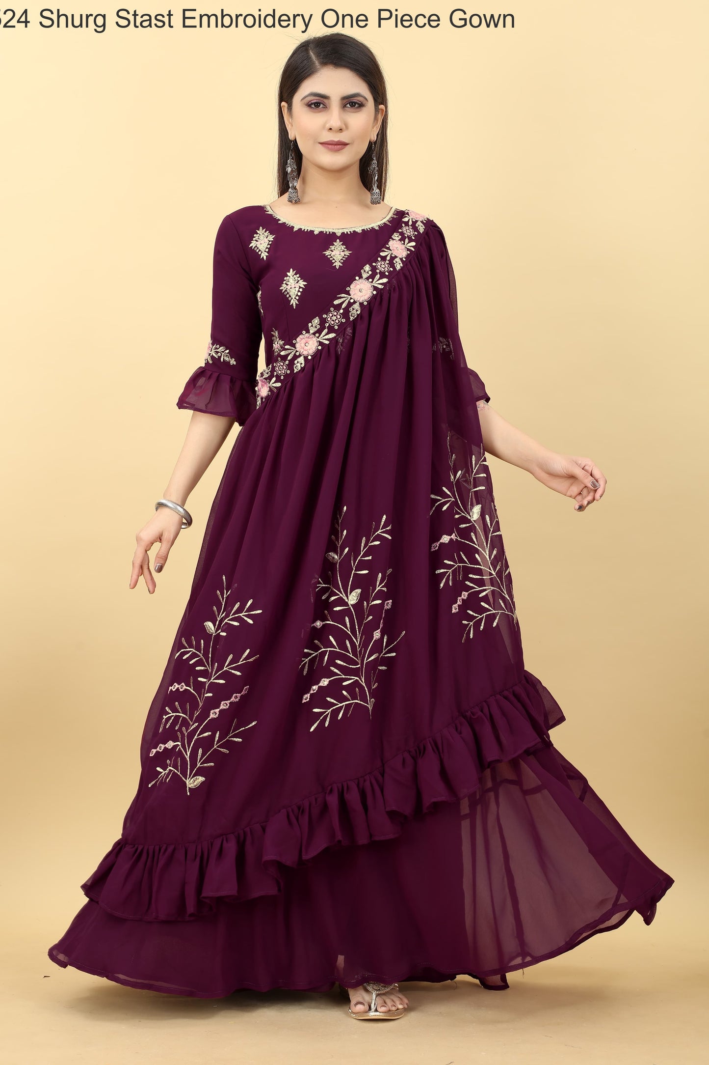 Ab-524 Shurg Stast Embroidery One Piece Gown