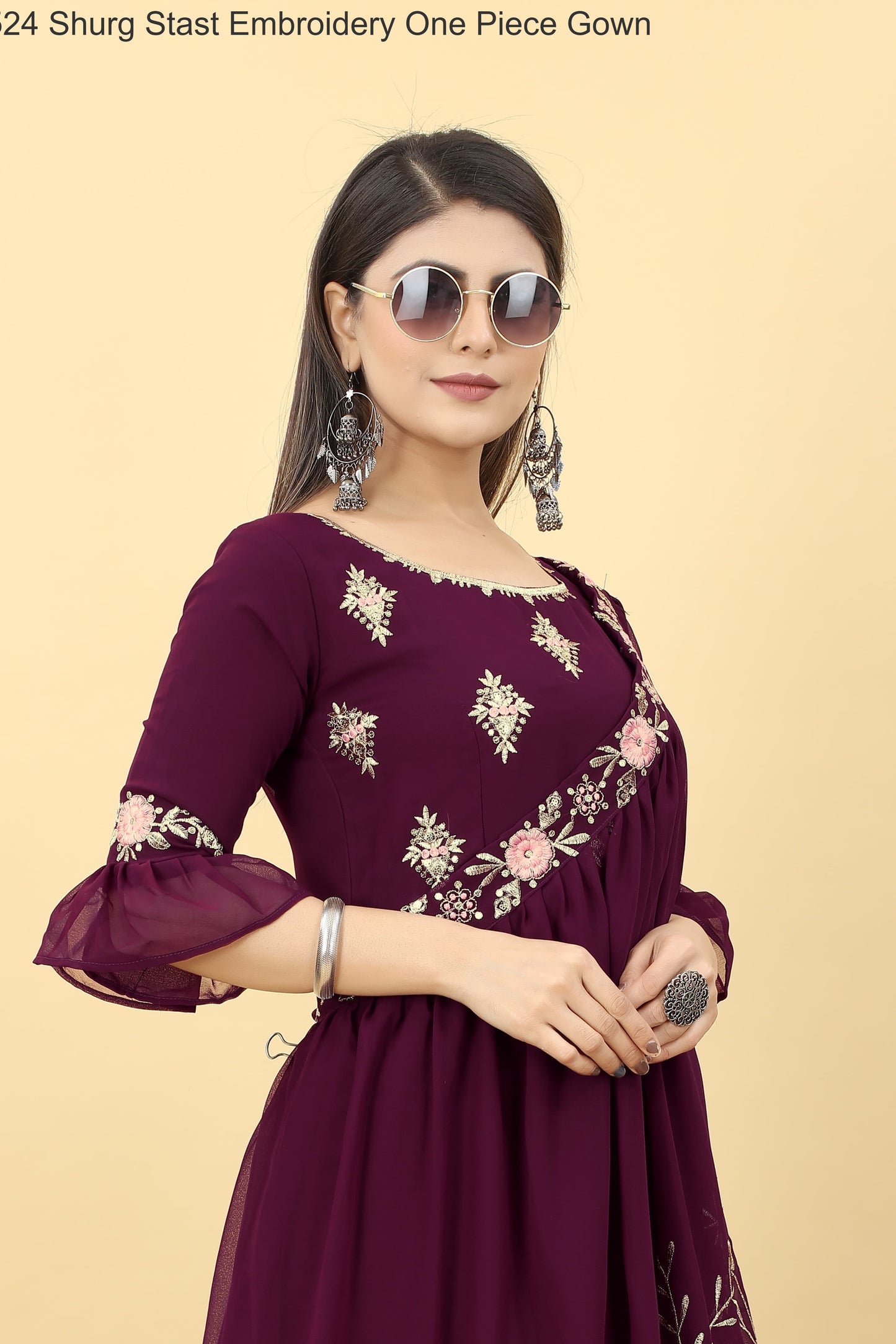 Ab-524 Shurg Stast Embroidery One Piece Gown