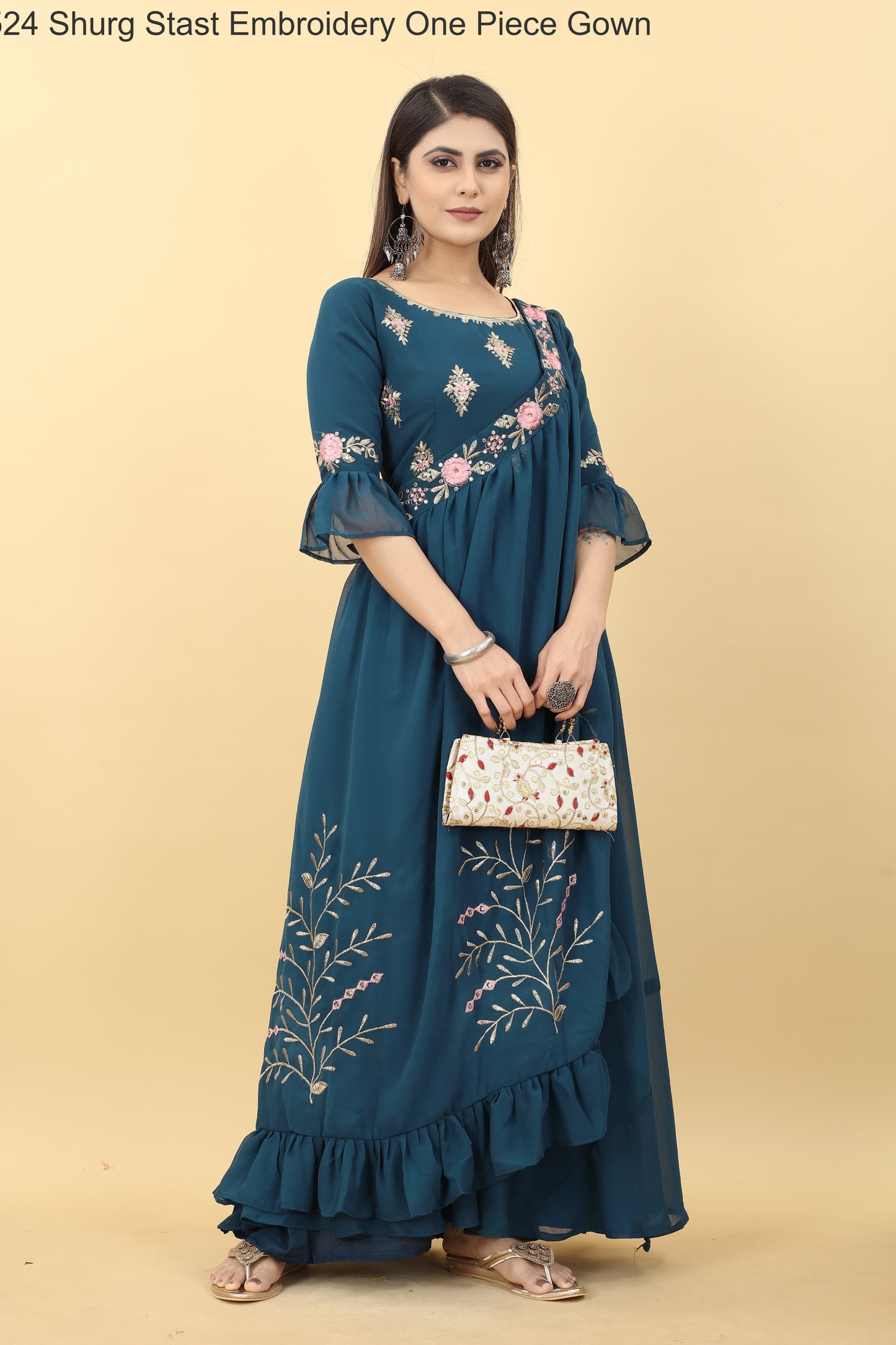 Ab-524 Shurg Stast Embroidery One Piece Gown