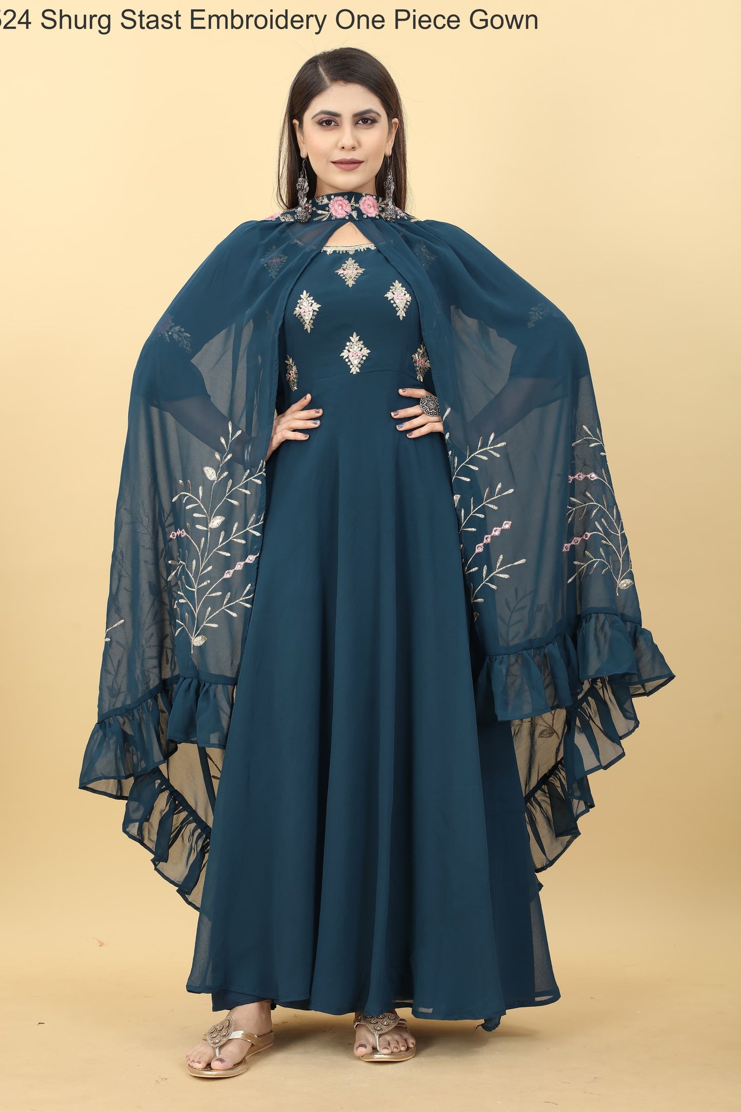 Ab-524 Shurg Stast Embroidery One Piece Gown