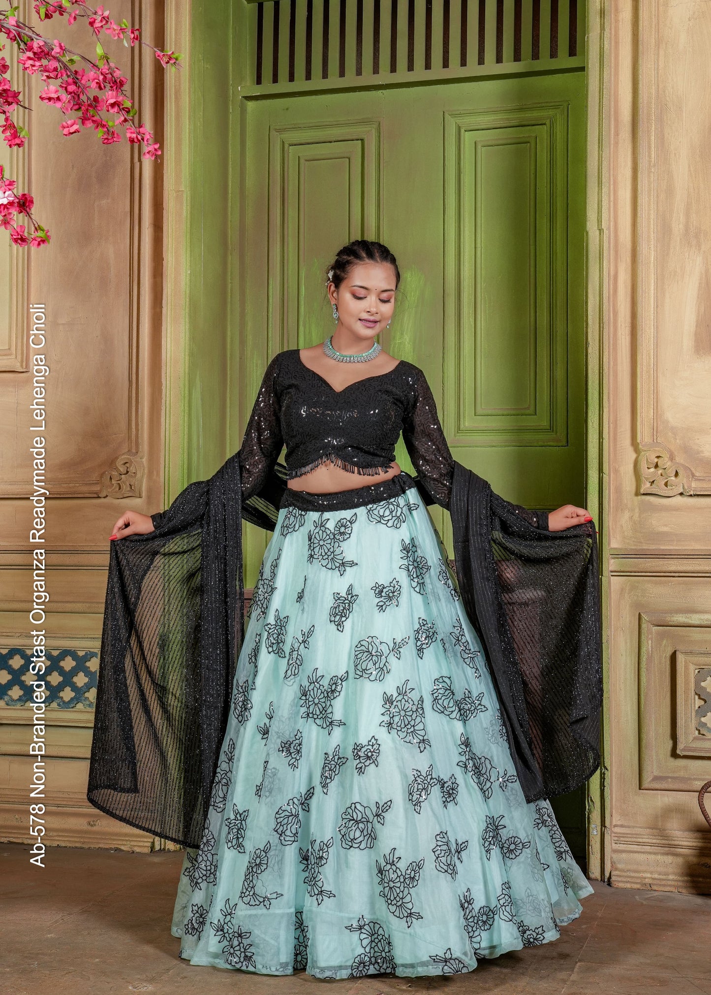 Ab-578 Non-Branded Stast Organza Readymade Lehenga Choli