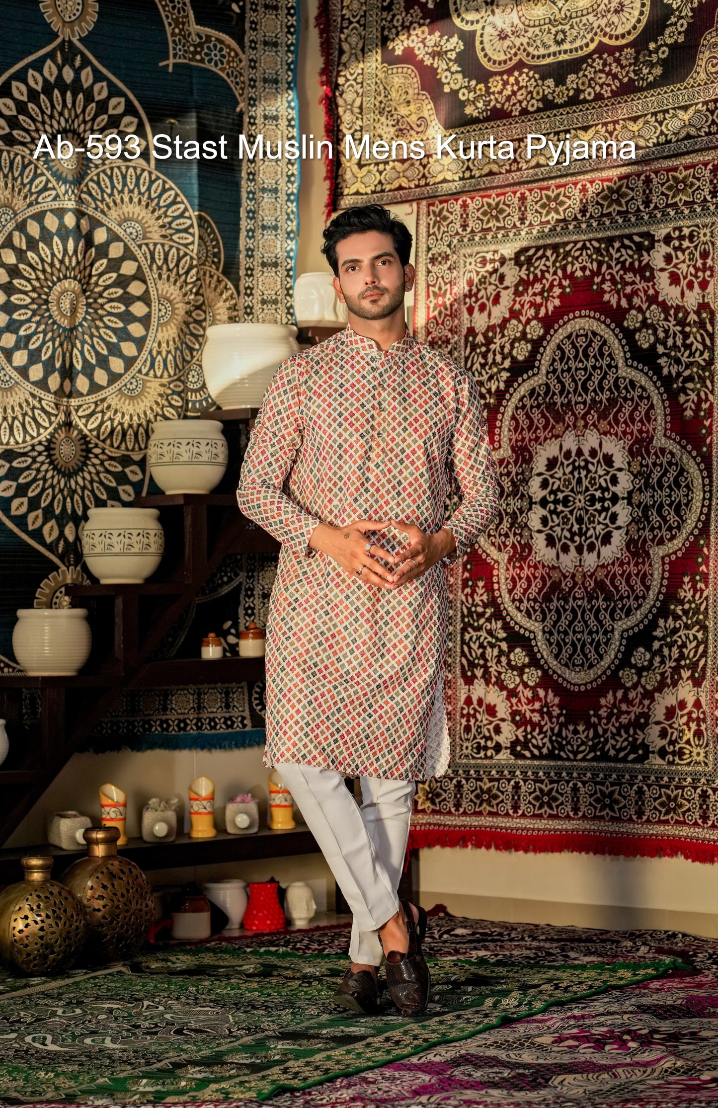 Ab-593 Stast Muslin Mens Kurta Pyjama