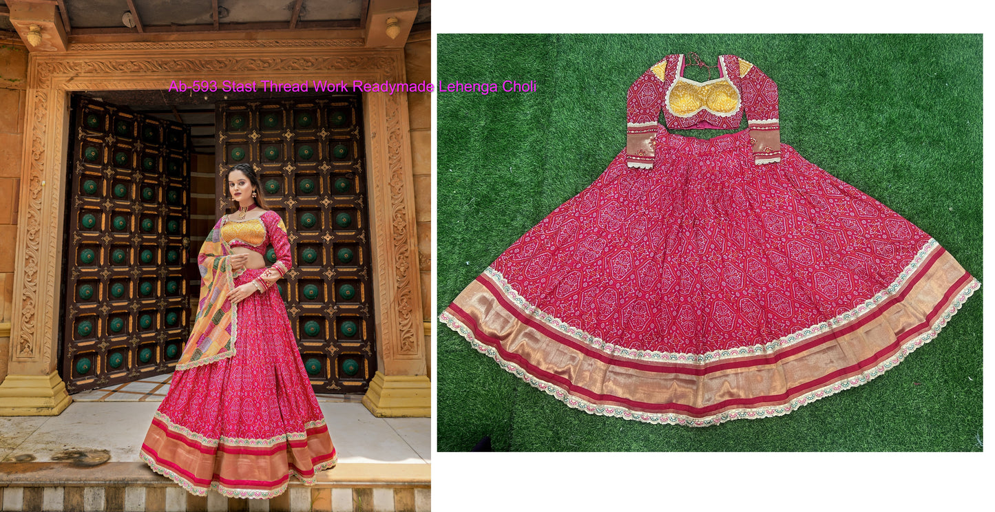 Ab-593 Stast Thread Work Readymade Lehenga Choli