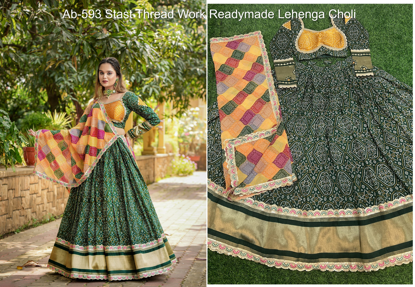 Ab-593 Stast Thread Work Readymade Lehenga Choli