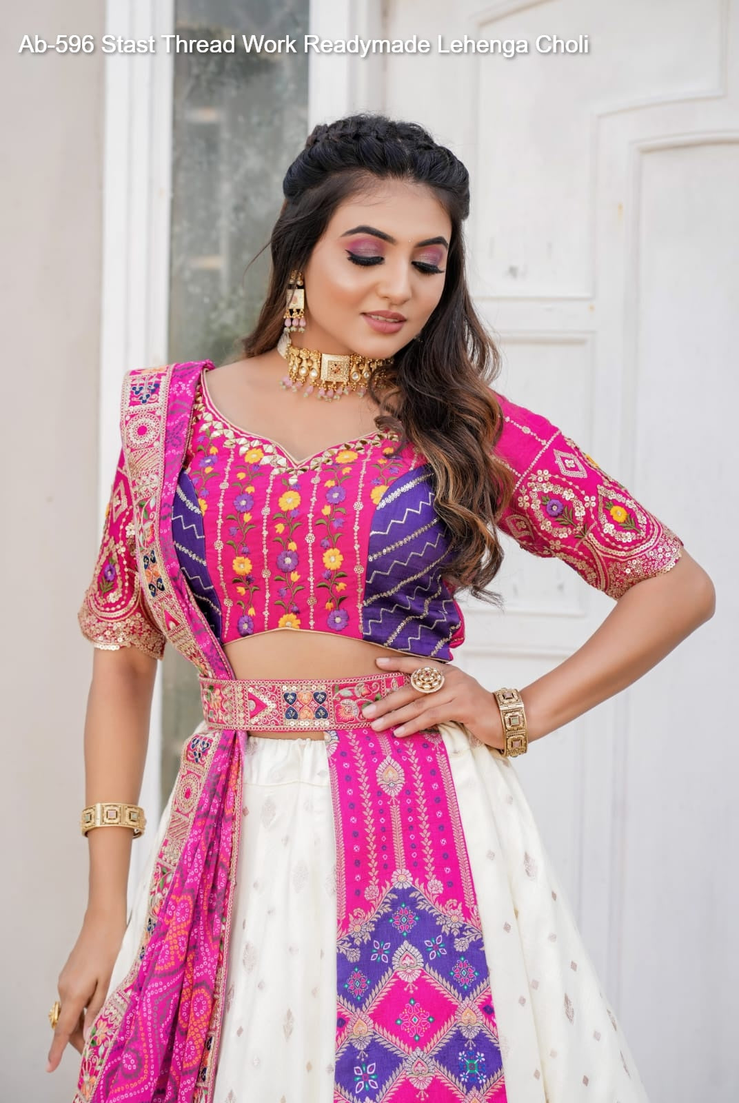 Ab-596 Stast Thread Work Readymade Lehenga Choli