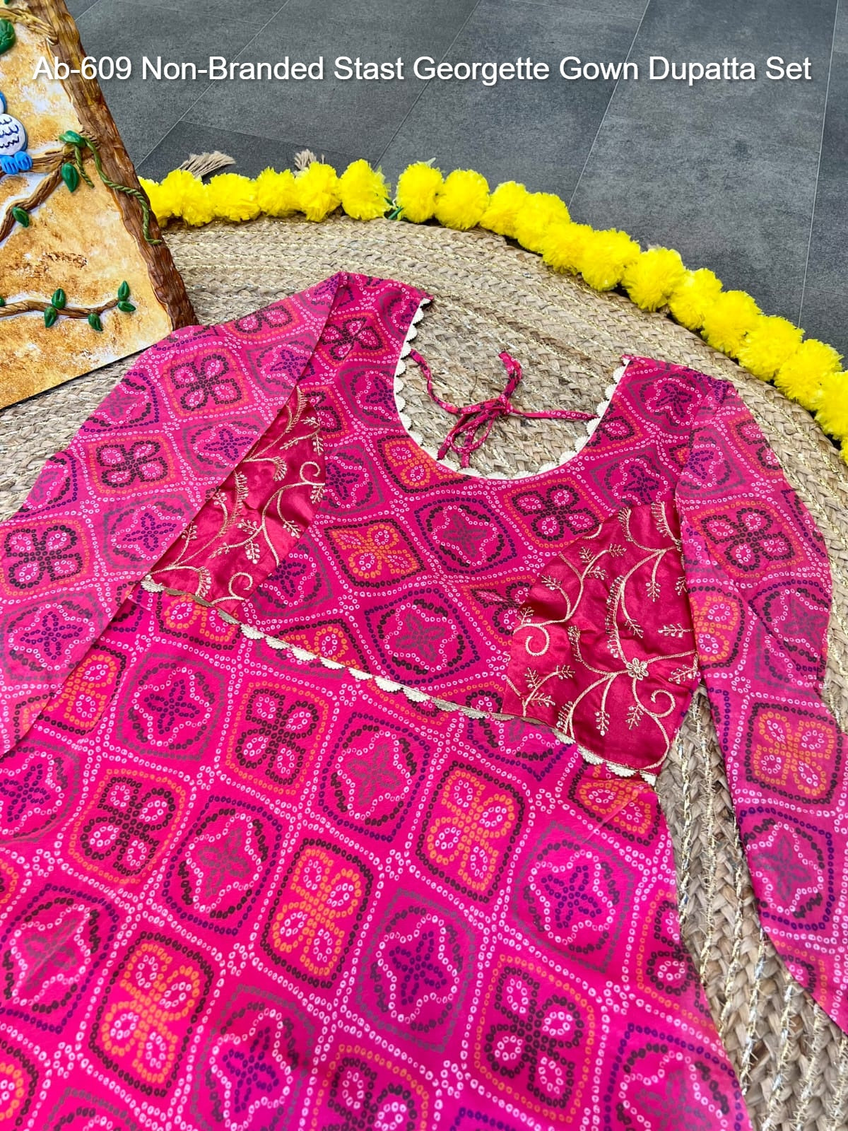 Ab-609 Non-Branded Stast Georgette Gown Dupatta Set