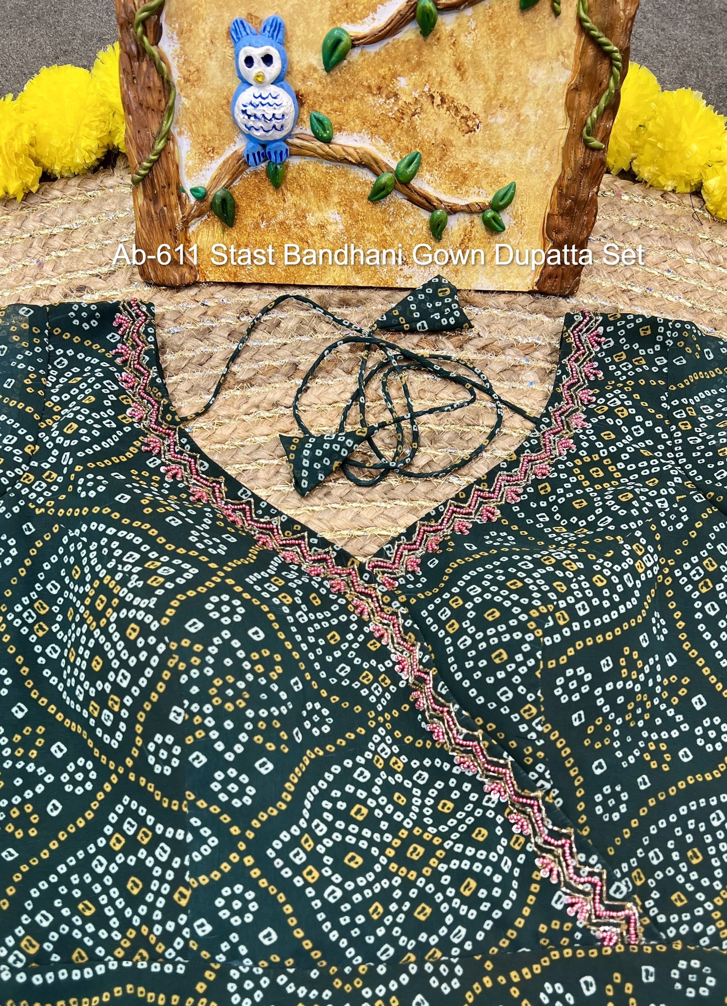 Ab-611 Stast Bandhani Gown Dupatta Set