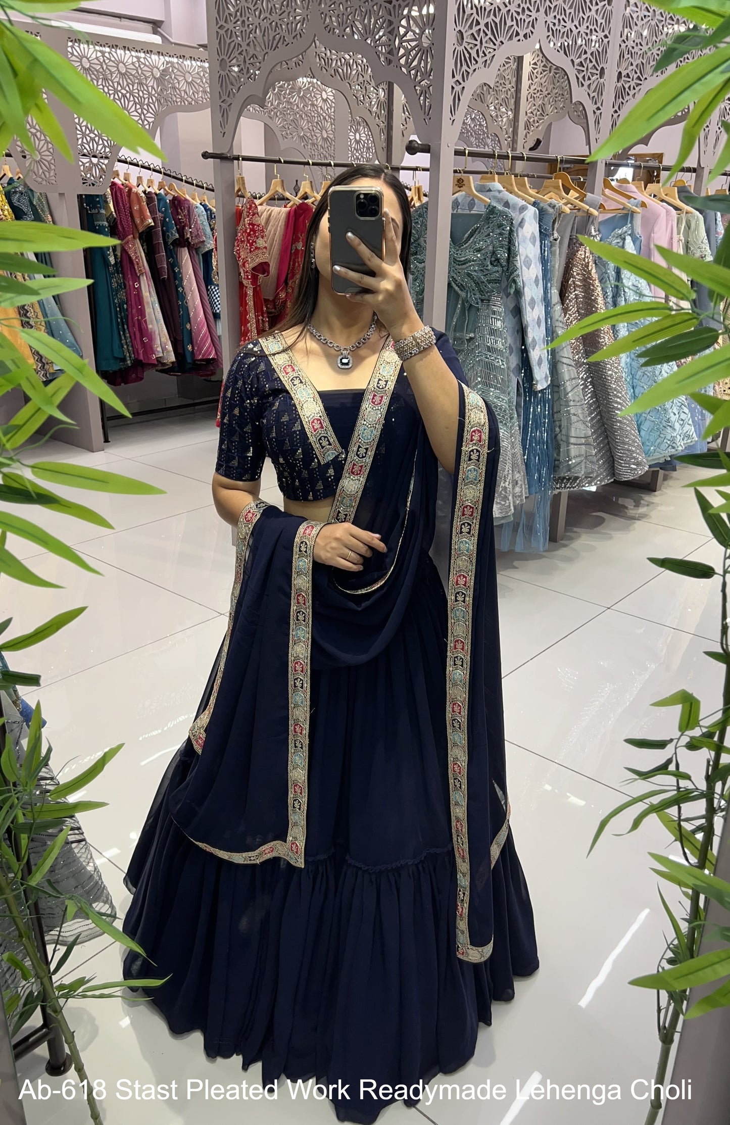 Ab-618 Stast Pleated Work Readymade Lehenga Choli