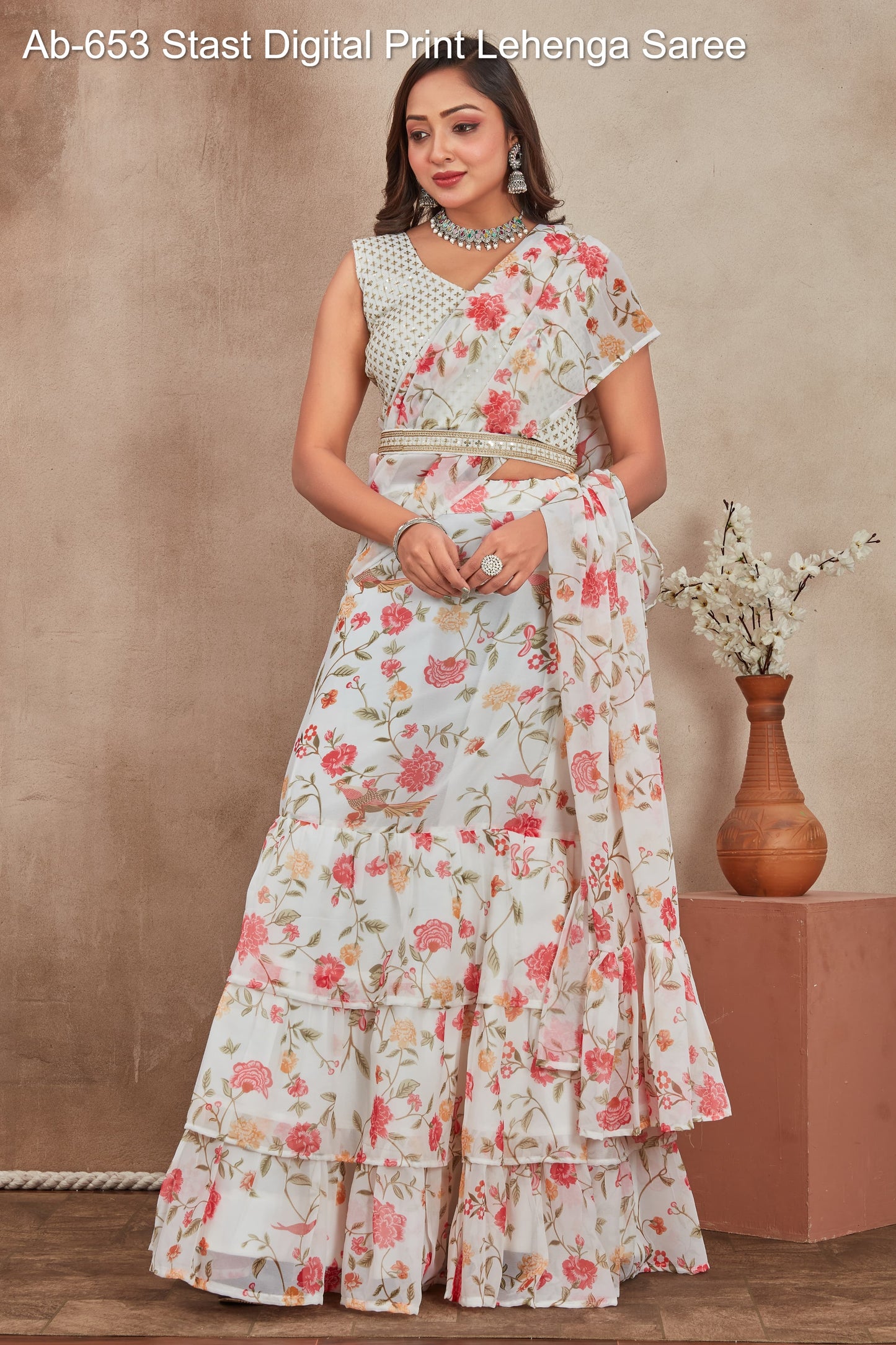 Ab-653 Stast Digital Print Lehenga Saree