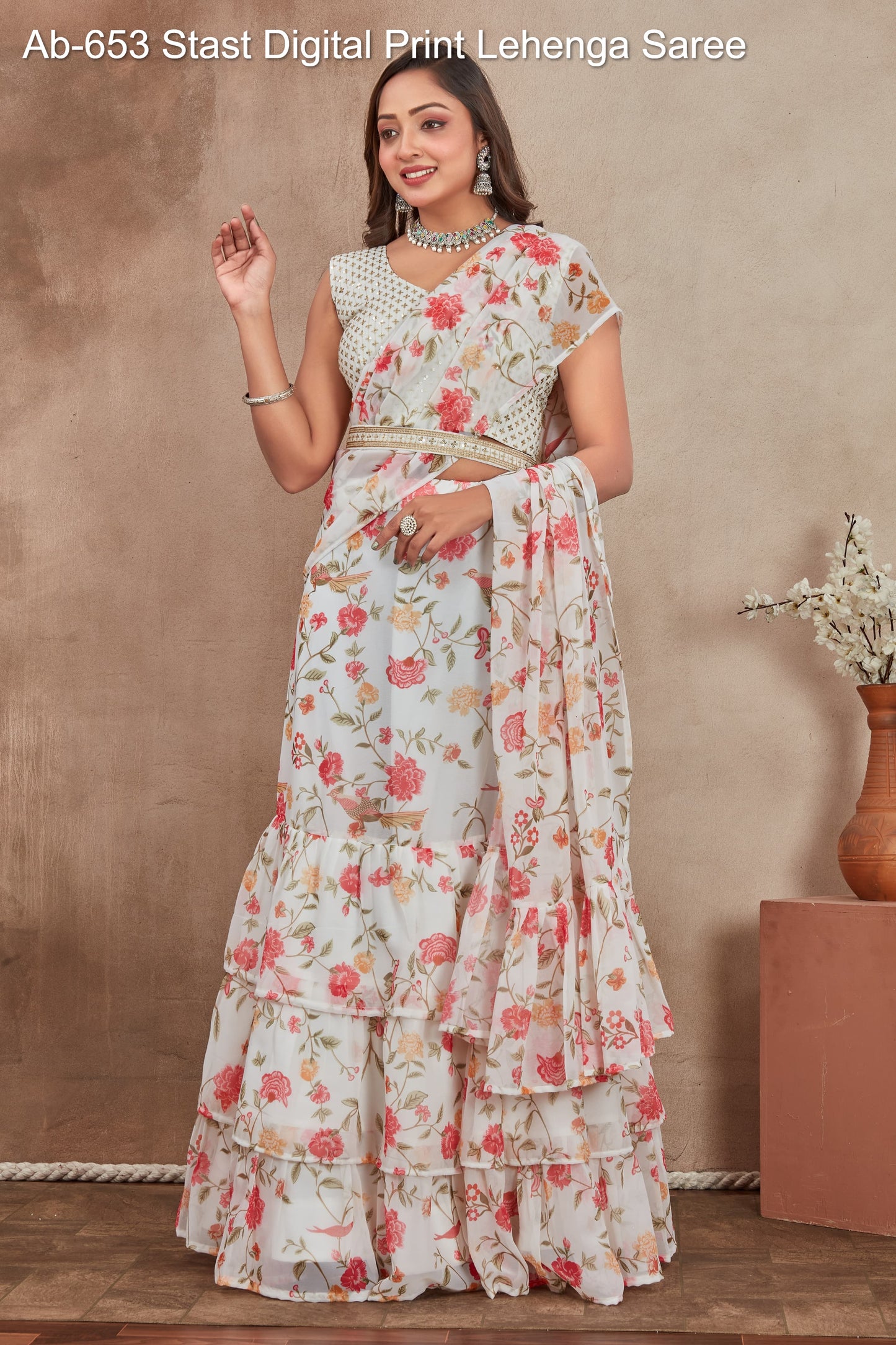 Ab-653 Stast Digital Print Lehenga Saree