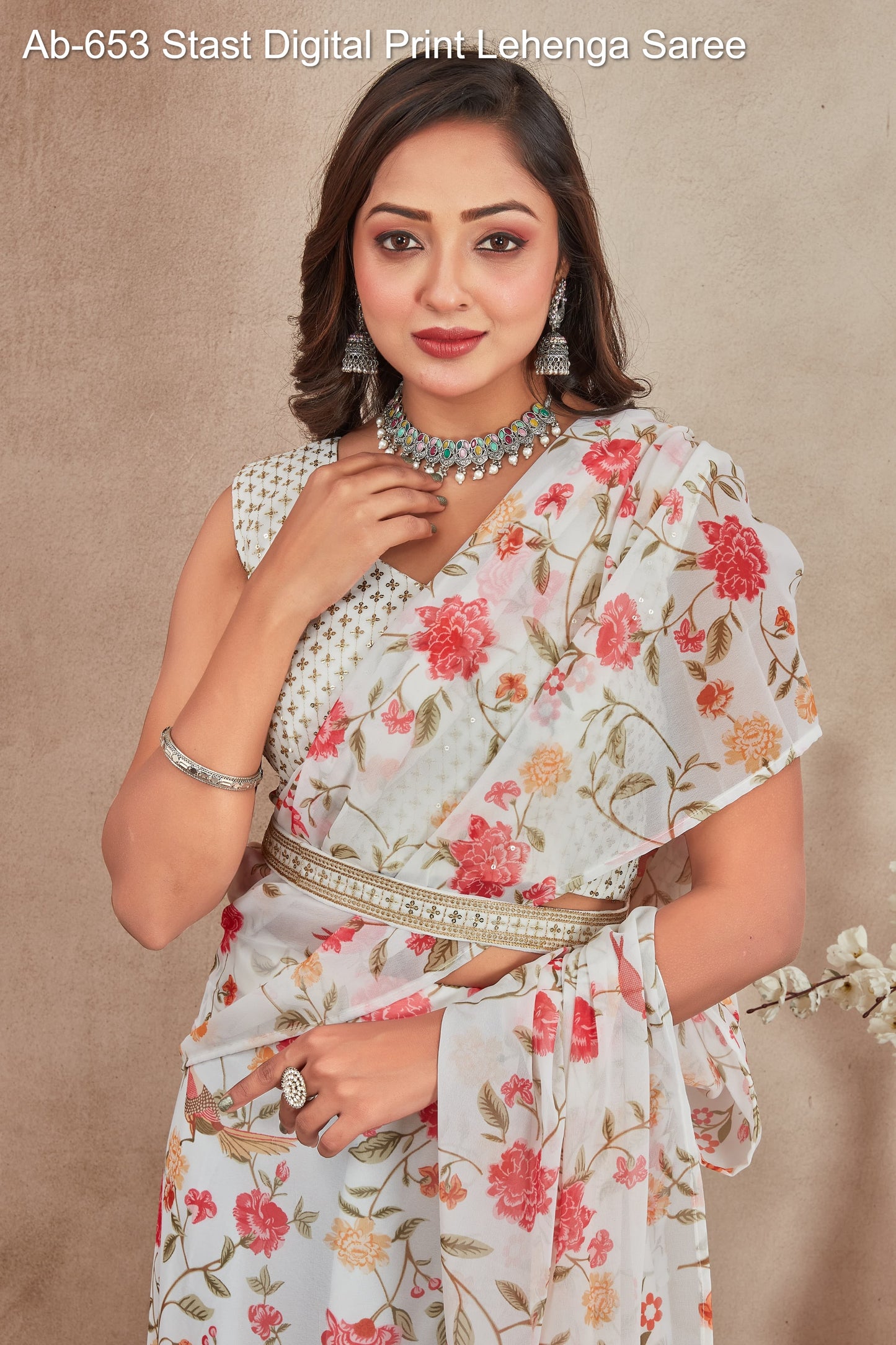Ab-653 Stast Digital Print Lehenga Saree