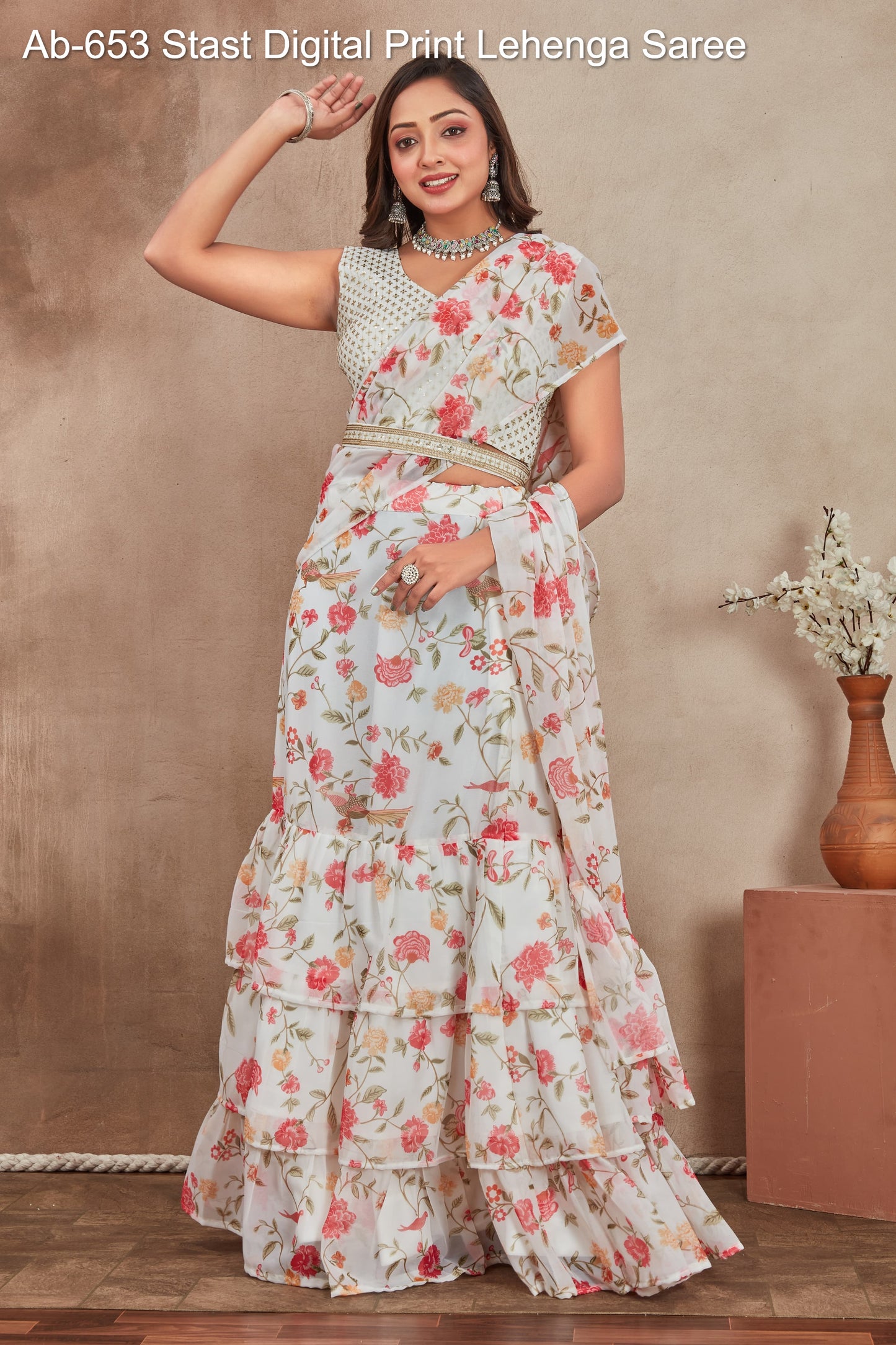 Ab-653 Stast Digital Print Lehenga Saree