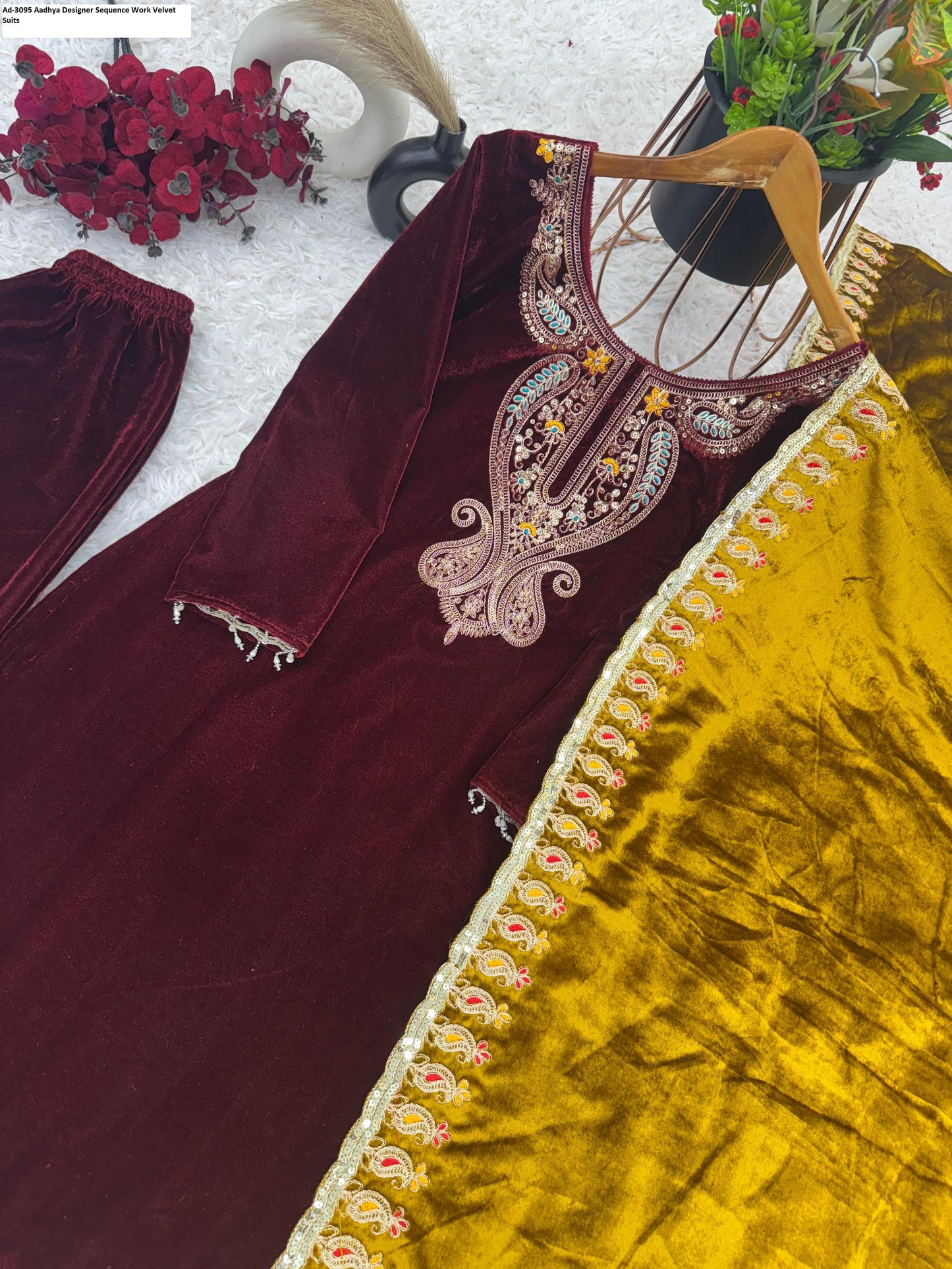 Ad-3095 Aadhya Designer Sequence Work Velvet Suits
