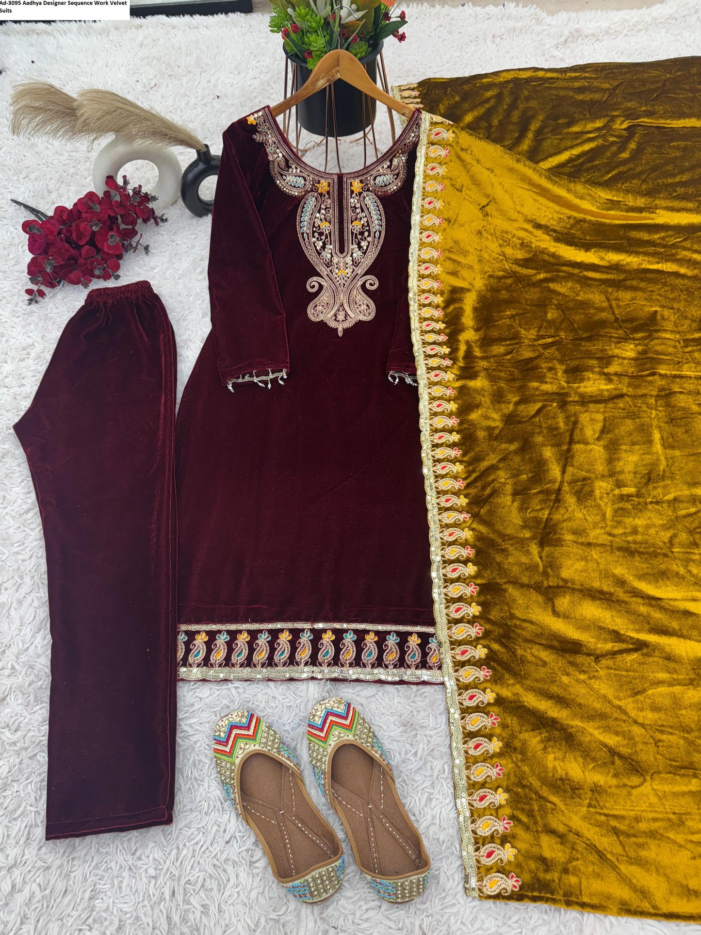 Ad-3095 Aadhya Designer Sequence Work Velvet Suits