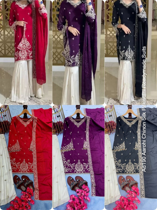 Ad190 Aarohi Chinon Silk Pakistani Readymade Suits