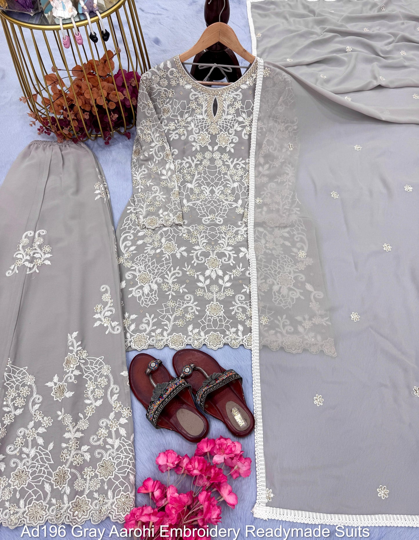 Ad196 Gray Aarohi Embroidery Readymade Suits