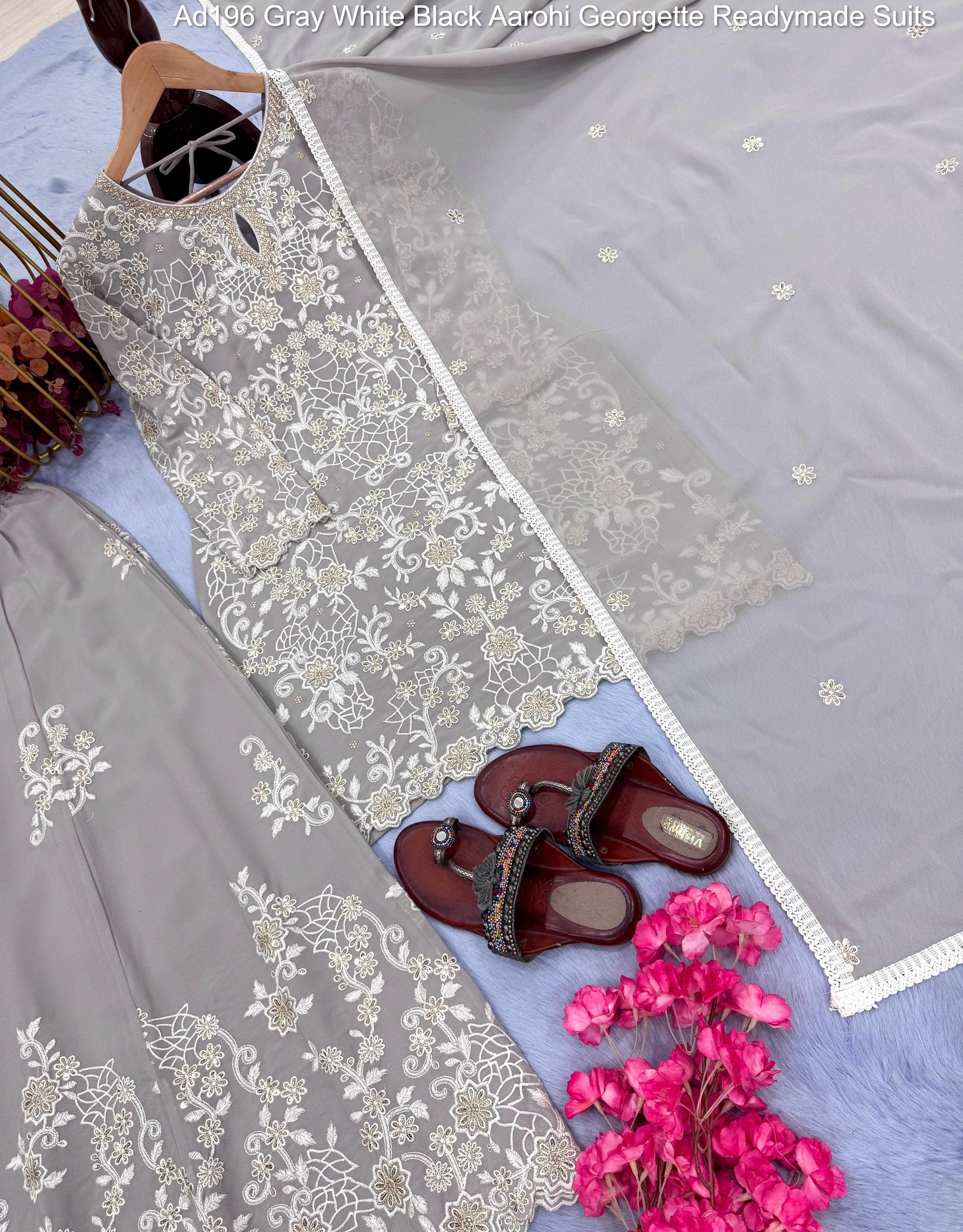 Ad196 Gray White Black Aarohi Georgette Readymade Suits