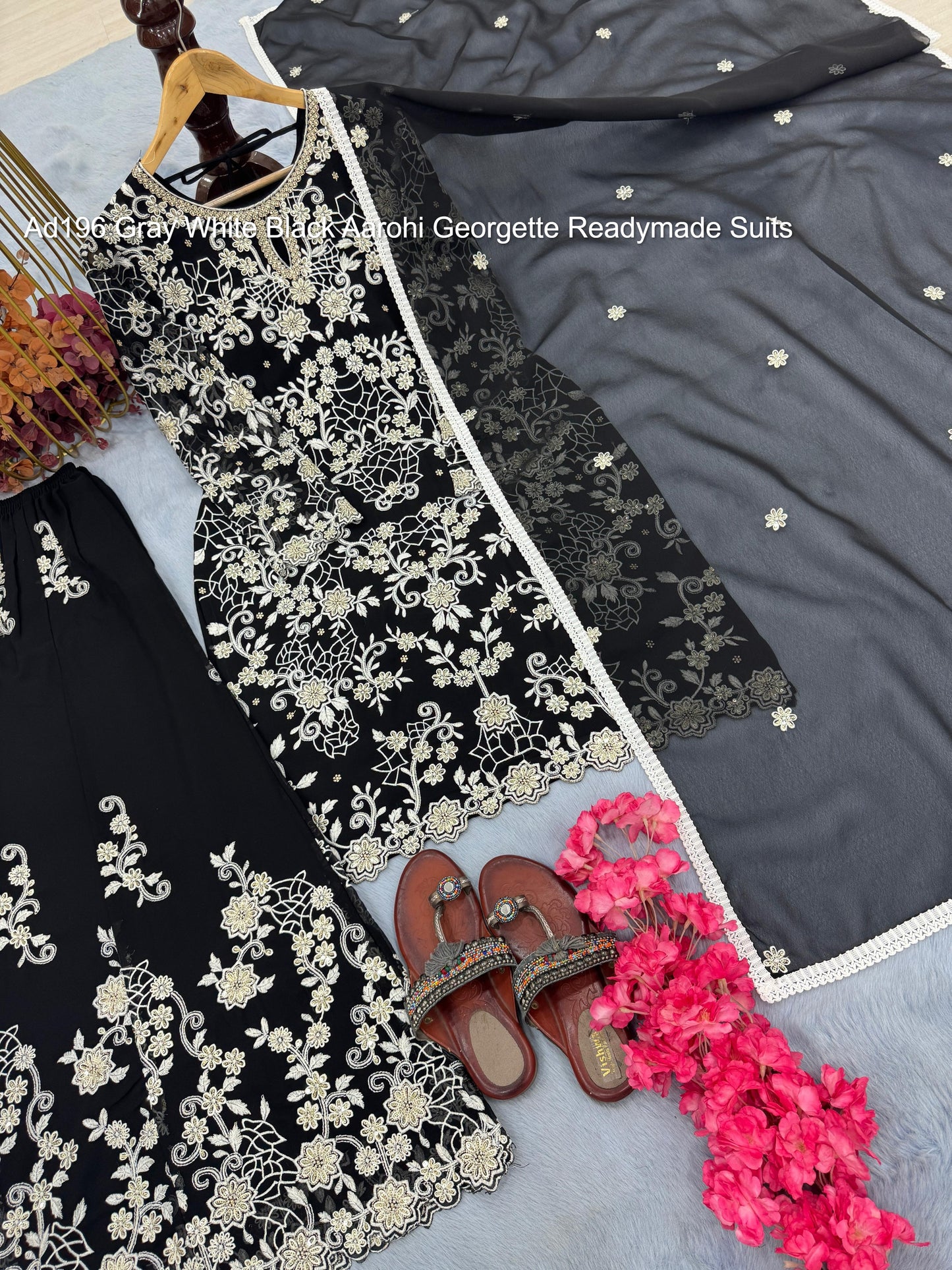 Ad196 Gray White Black Aarohi Georgette Readymade Suits