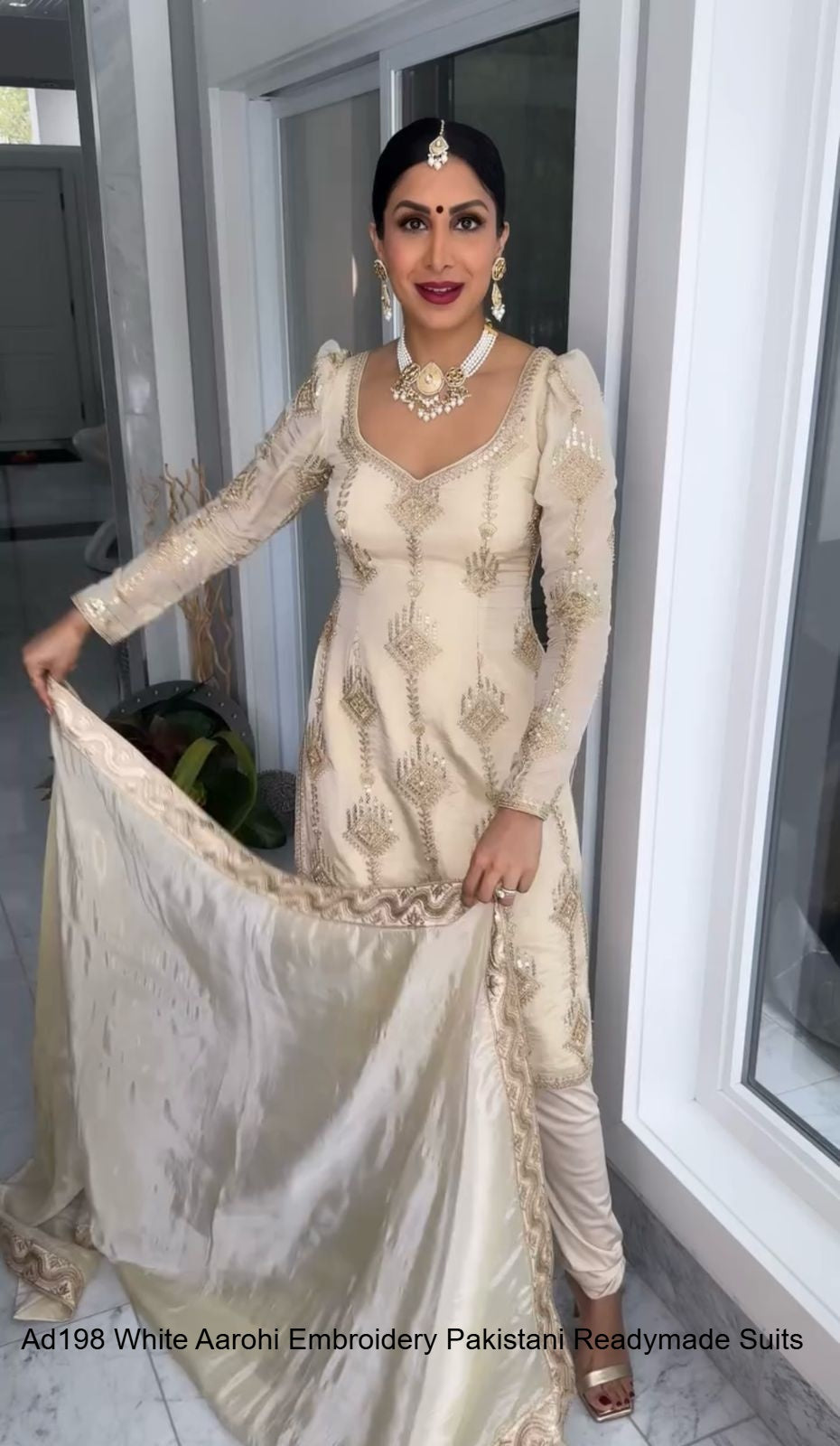 Ad198 White Aarohi Embroidery Pakistani Readymade Suits