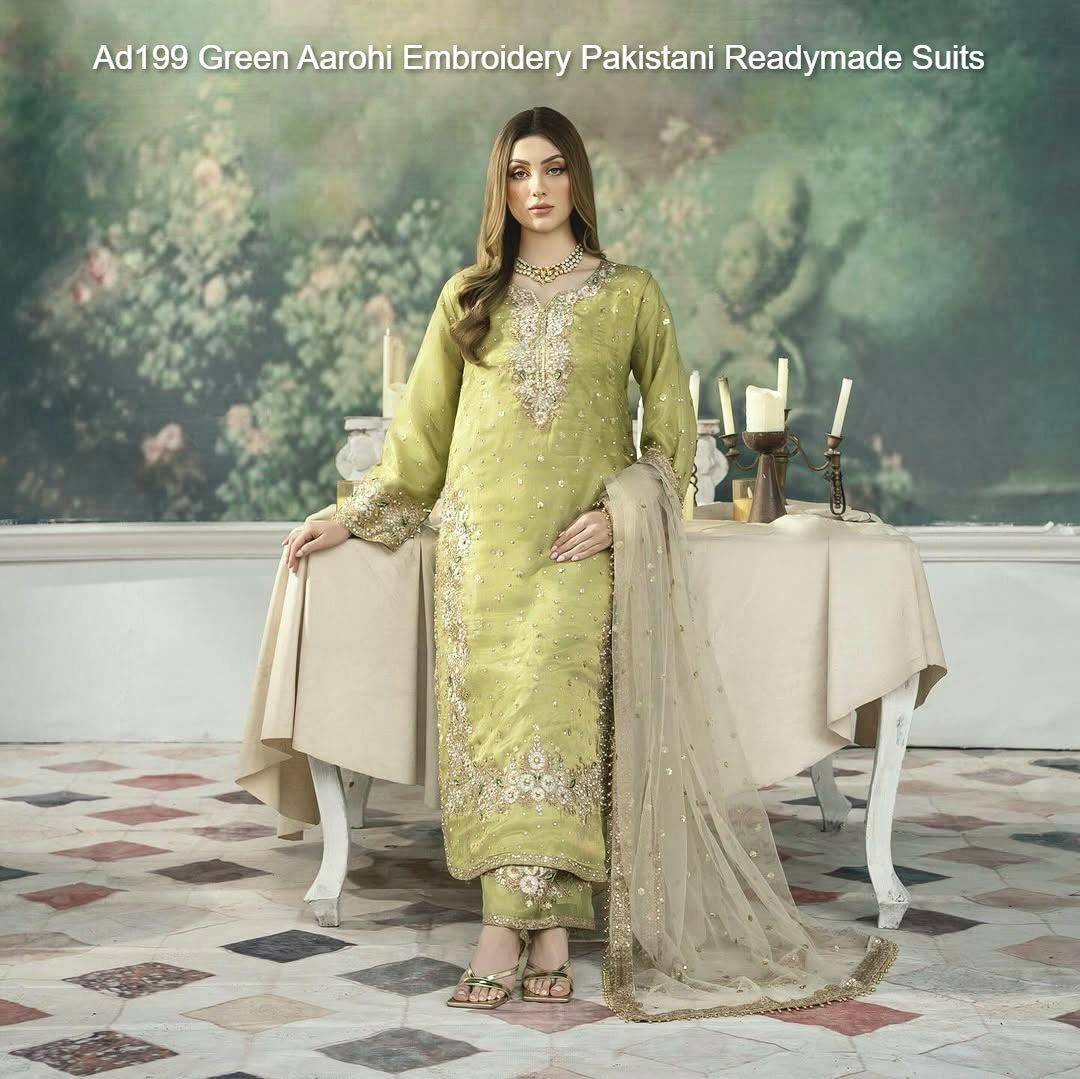 Ad199 Green Aarohi Embroidery Pakistani Readymade Suits