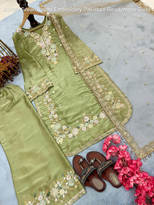 Ad199 Green Aarohi Embroidery Pakistani Readymade Suits