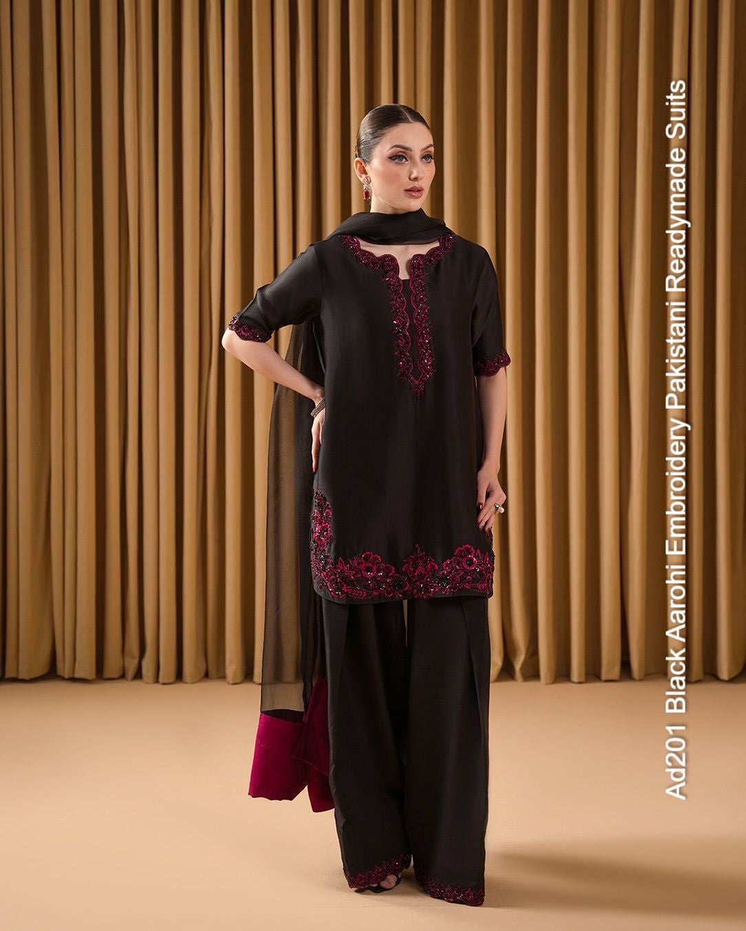 Ad201 Black Aarohi Embroidery Pakistani Readymade Suits