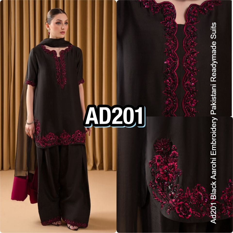 Ad201 Black Aarohi Embroidery Pakistani Readymade Suits