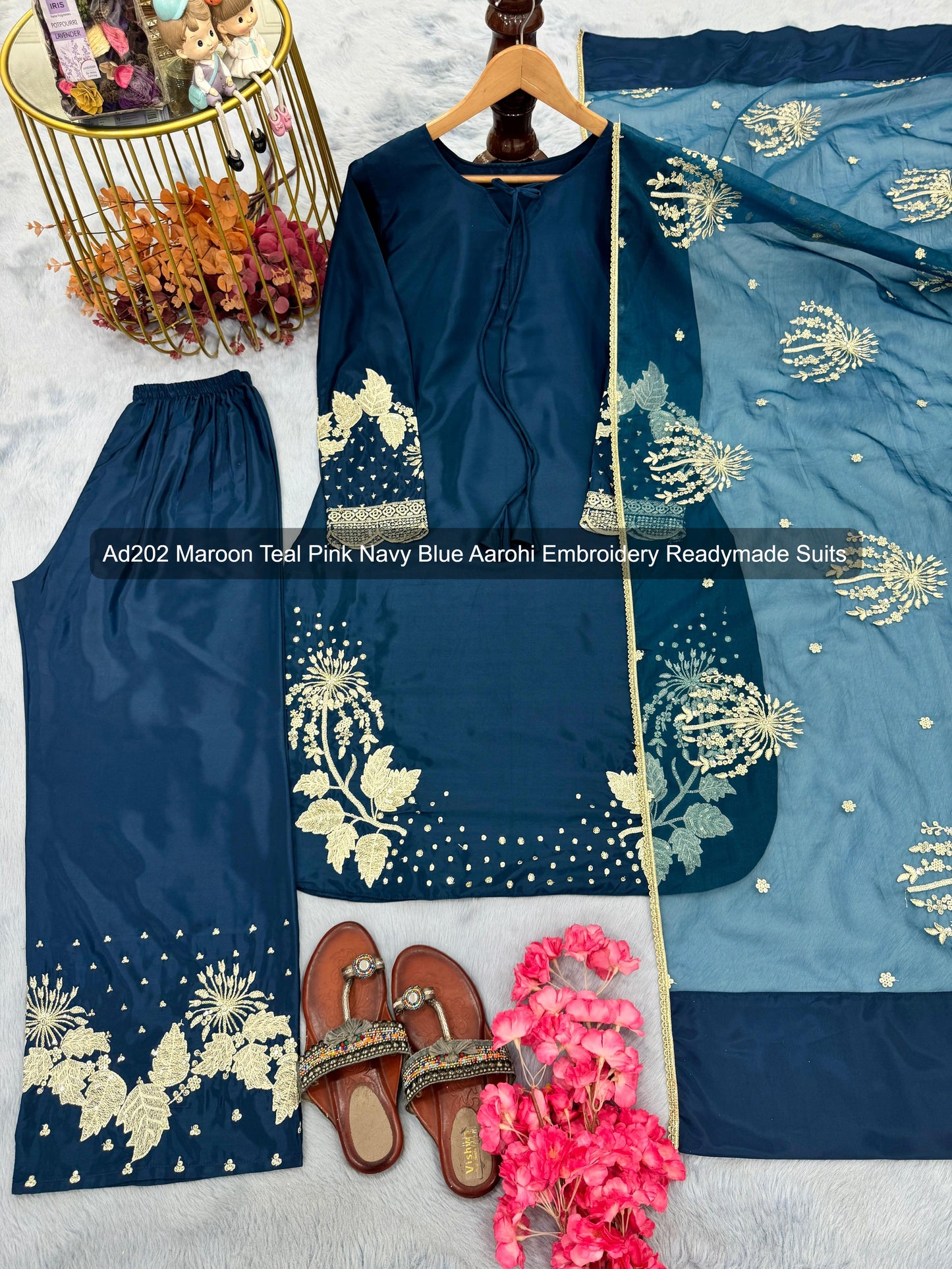 Ad202 Maroon Teal Pink Navy Blue Aarohi Embroidery Readymade Suits