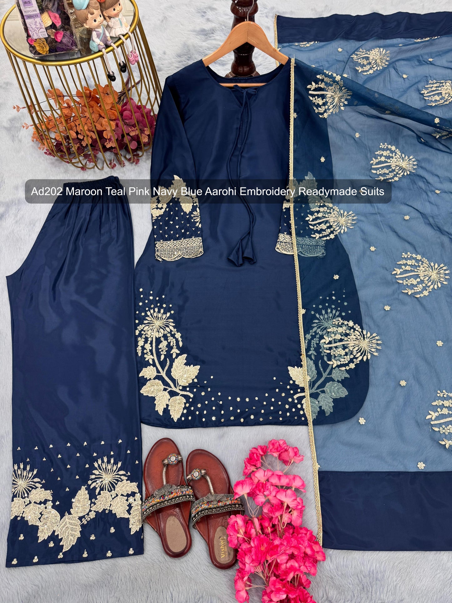 Ad202 Maroon Teal Pink Navy Blue Aarohi Embroidery Readymade Suits