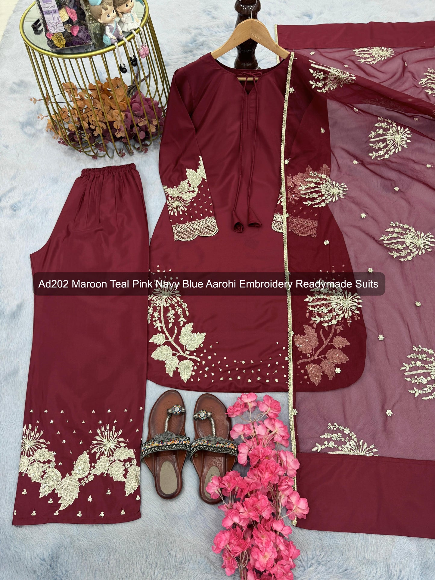 Ad202 Maroon Teal Pink Navy Blue Aarohi Embroidery Readymade Suits