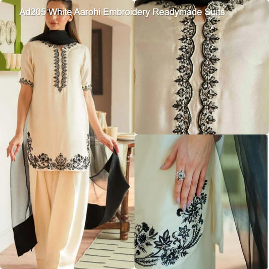 Ad205 White Aarohi Embroidery Readymade Suits