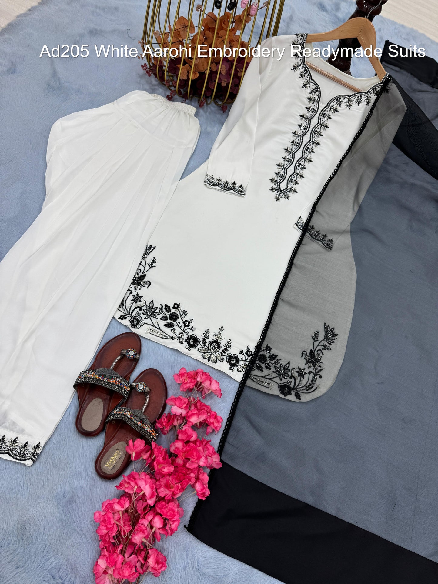 Ad205 White Aarohi Embroidery Readymade Suits