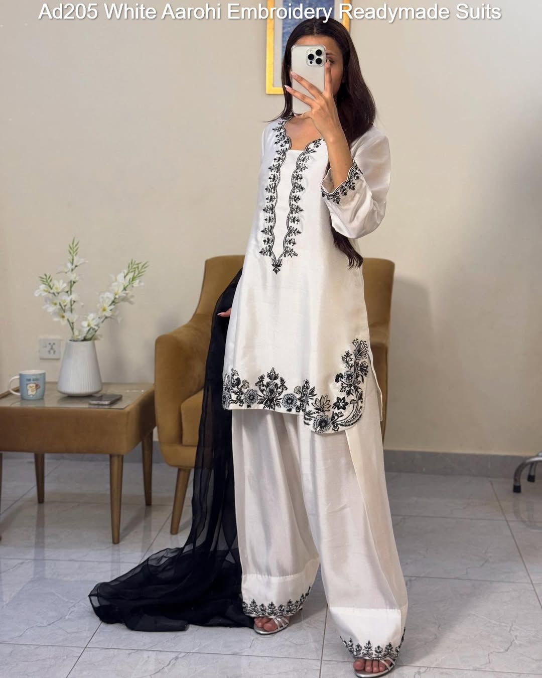 Ad205 White Aarohi Embroidery Readymade Suits