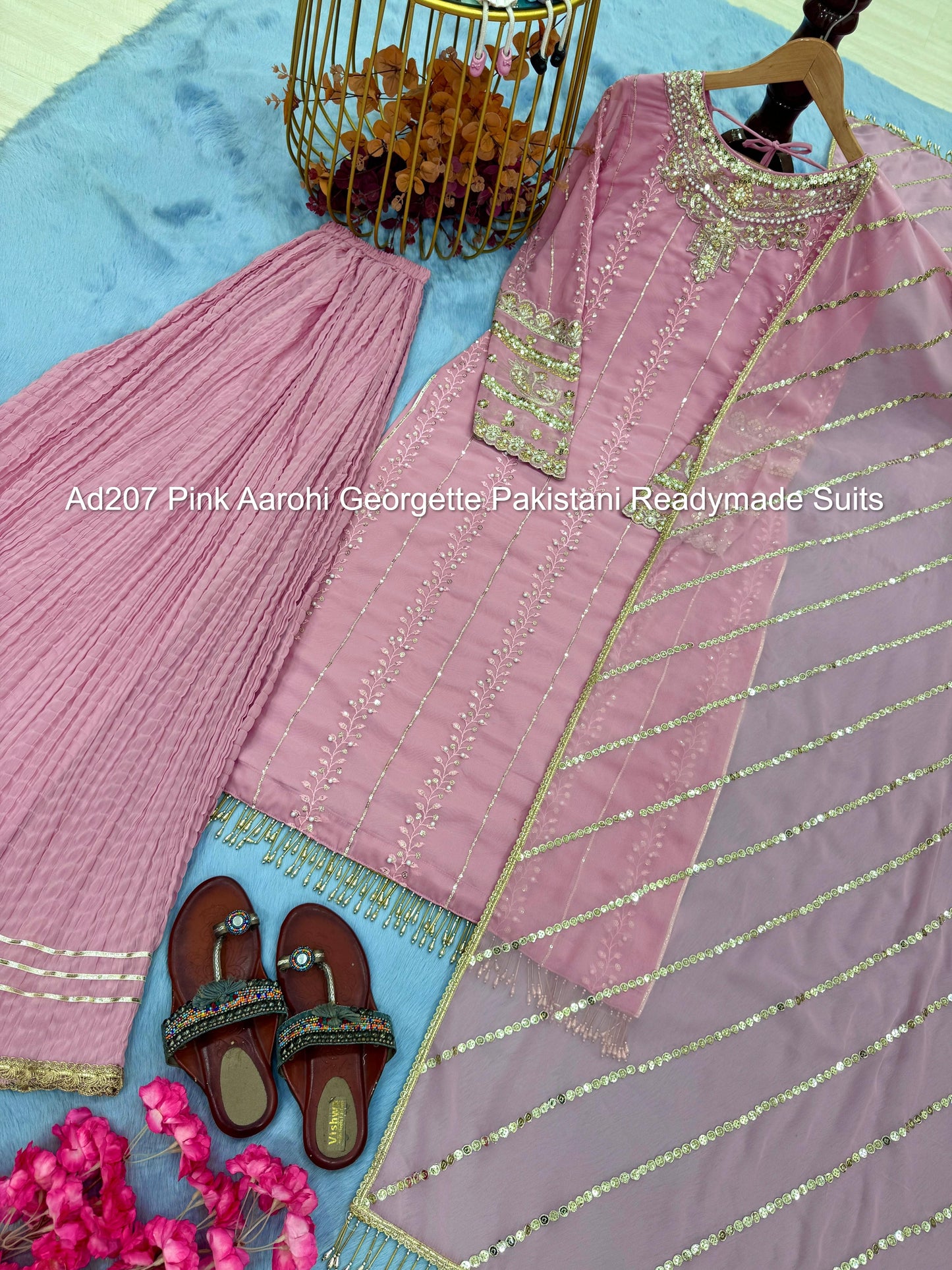 Ad207 Pink Aarohi Georgette Pakistani Readymade Suits