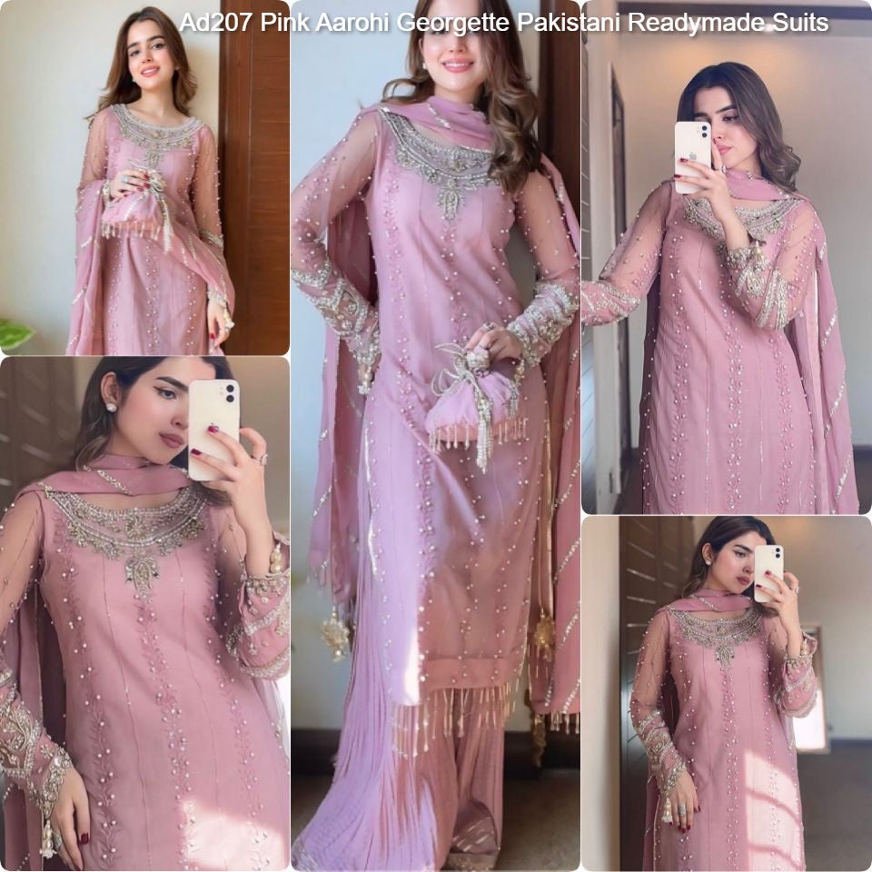 Ad207 Pink Aarohi Georgette Pakistani Readymade Suits