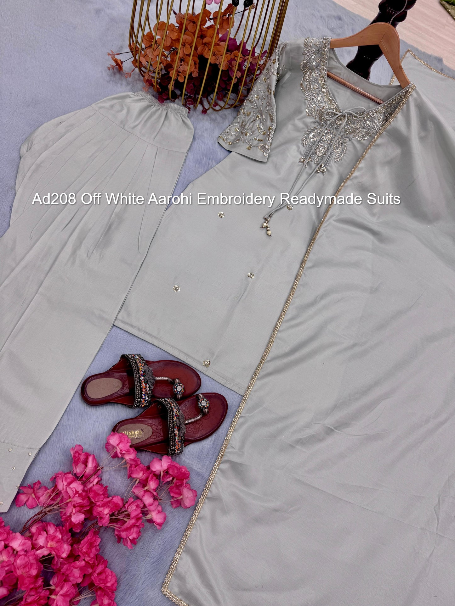 Ad208 Off White Aarohi Embroidery Readymade Suits