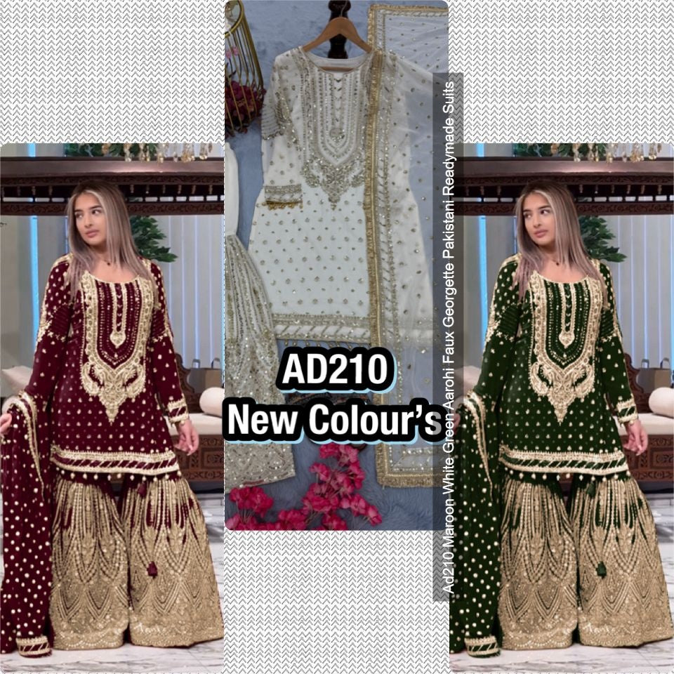 Ad210 Maroon White Green Aarohi Faux Georgette Pakistani Readymade Suits