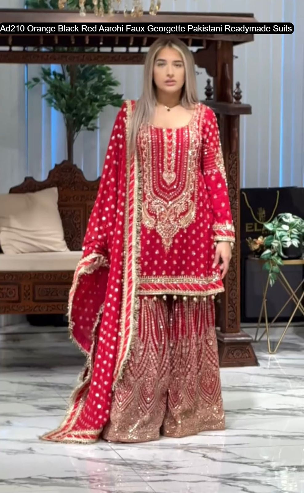 Ad210 Orange Black Red Aarohi Faux Georgette Pakistani Readymade Suits
