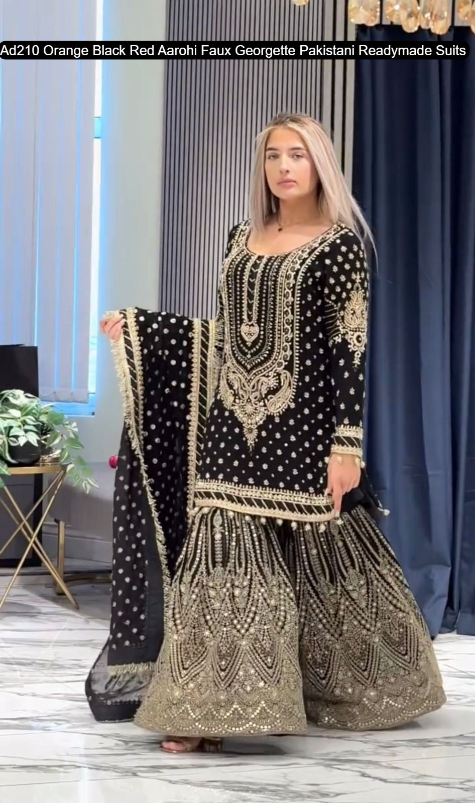Ad210 Orange Black Red Aarohi Faux Georgette Pakistani Readymade Suits