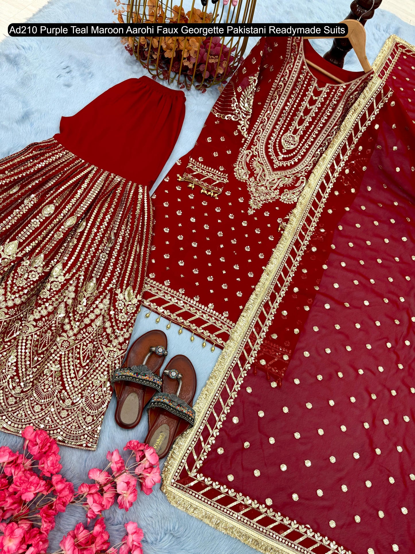 Ad210 Purple Teal Maroon Aarohi Faux Georgette Pakistani Readymade Suits