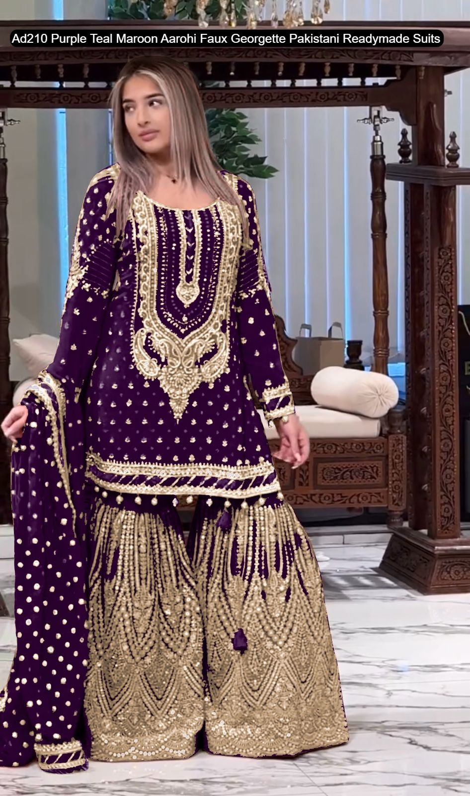 Ad210 Purple Teal Maroon Aarohi Faux Georgette Pakistani Readymade Suits