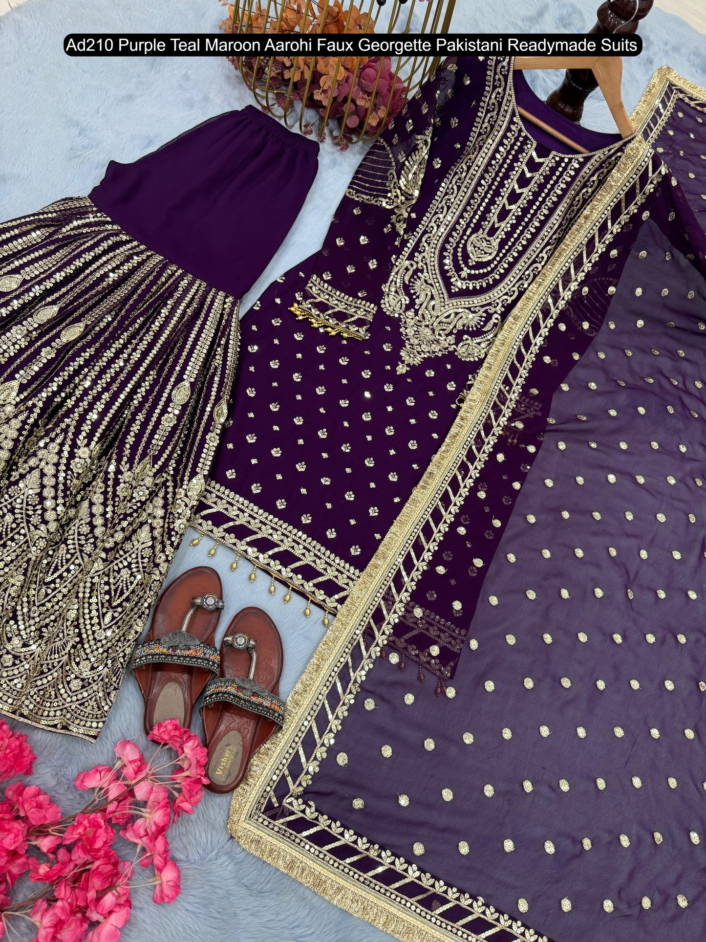 Ad210 Purple Teal Maroon Aarohi Faux Georgette Pakistani Readymade Suits