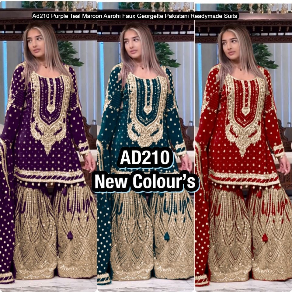Ad210 Purple Teal Maroon Aarohi Faux Georgette Pakistani Readymade Suits