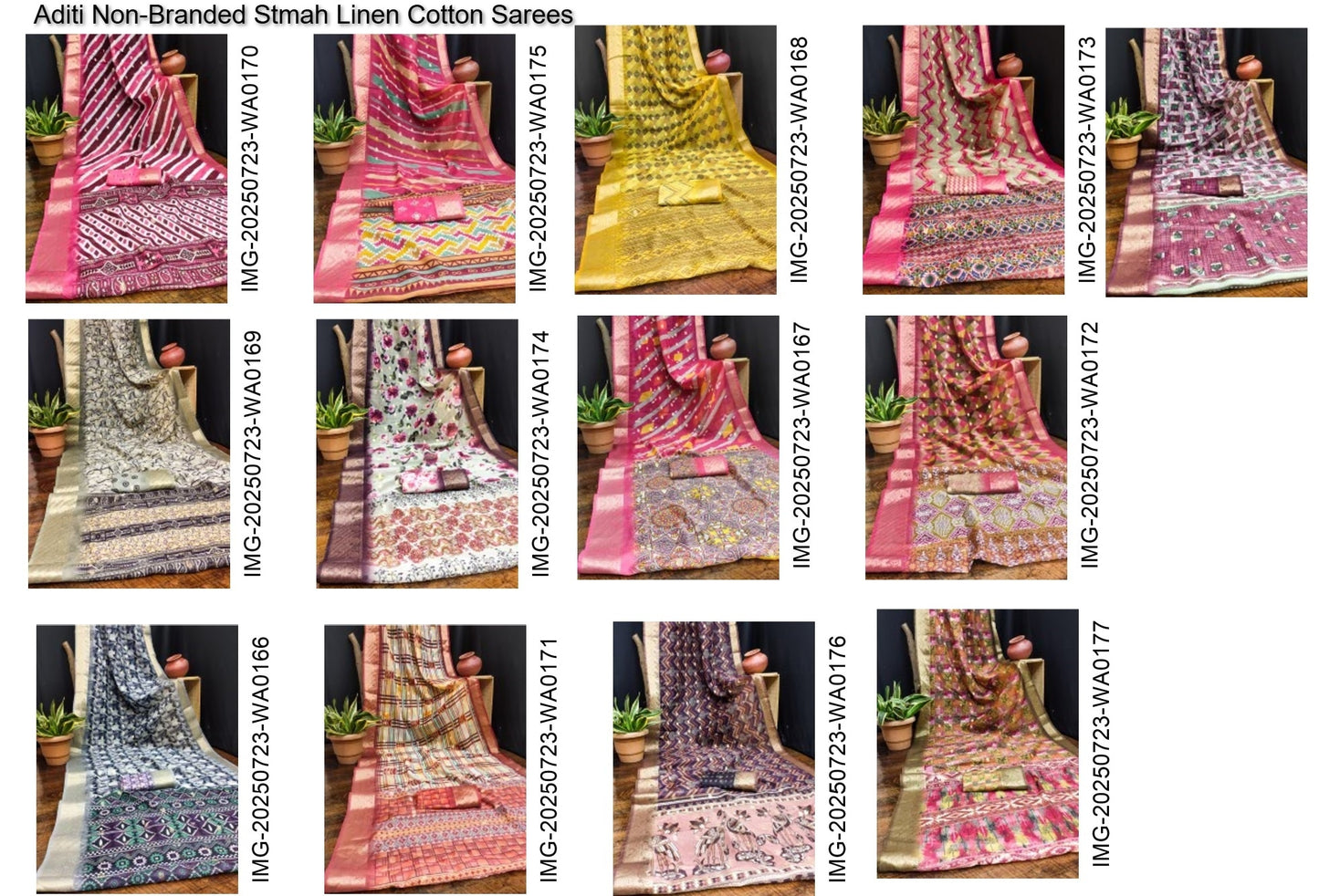 Aditi Non-Branded Stmah Linen Cotton Sarees