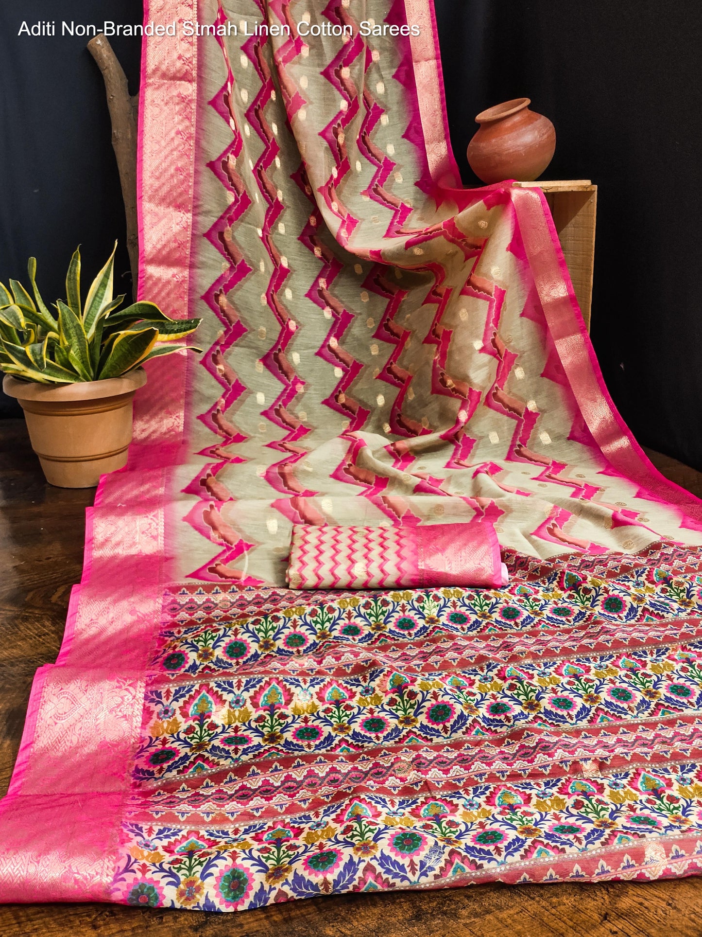 Aditi Non-Branded Stmah Linen Cotton Sarees