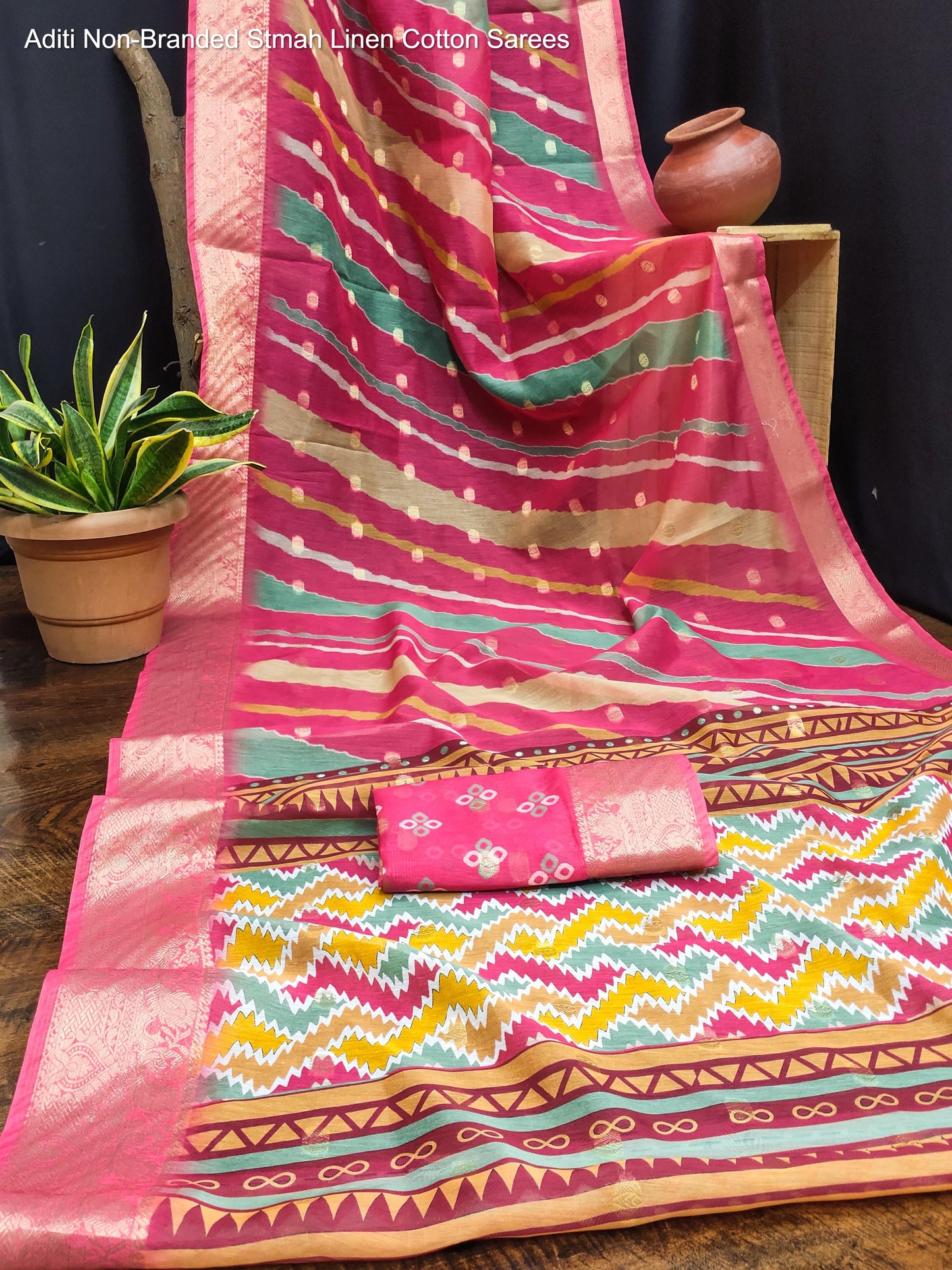 Aditi Non-Branded Stmah Linen Cotton Sarees