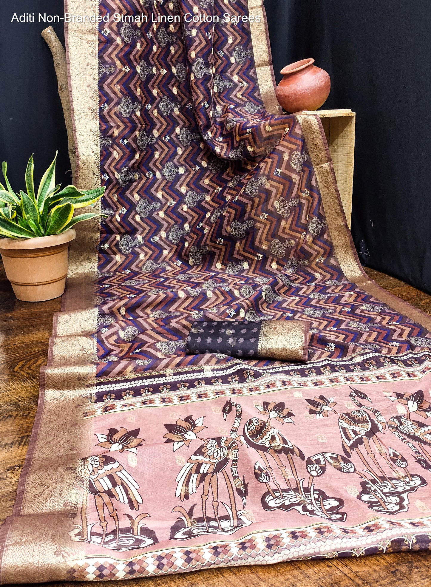 Aditi Non-Branded Stmah Linen Cotton Sarees